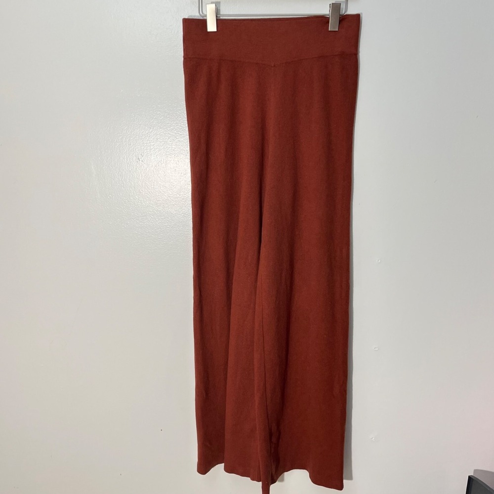 Ladygang‎ Knit Wide Leg Pants Women Size M Rust Orange High Waist Loungewear